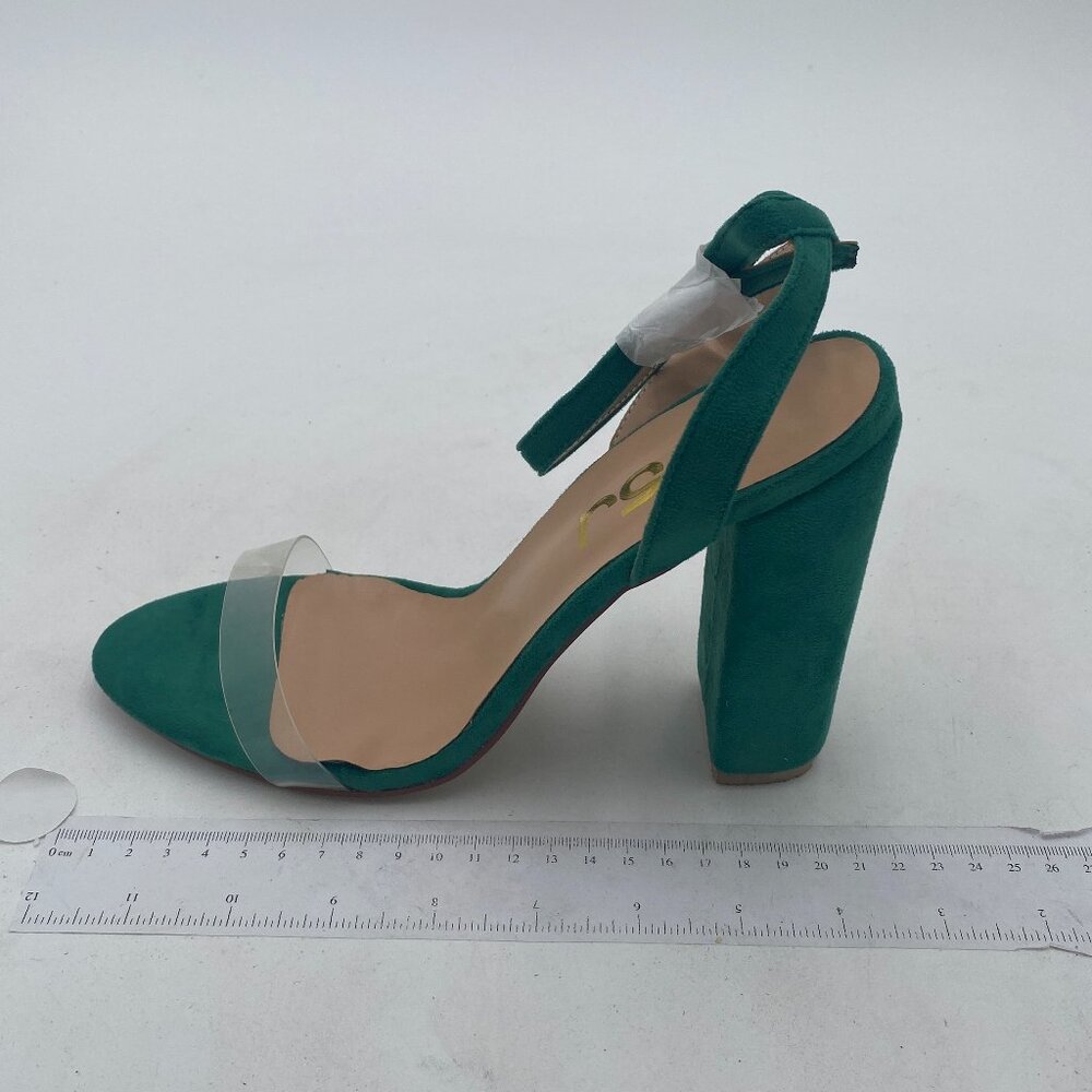 FSJ Turquoise Strappy Clear Open Toe Sandal Chunky Heel Ankle Strap Sexy Shoes